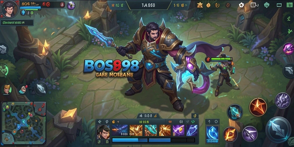 Tangkapan layar gameplay <strong>BOS898</strong> menunjukkan pertarungan epik di arena MOBA.