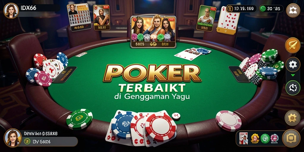 Screenshot menunjukkan pemain menikmati permainan Poker yang mendebarkan.