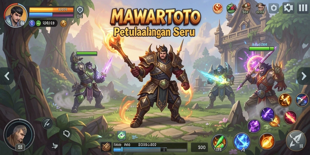 Screenshot utama MAWARTOTO menampilkan aksi seru dalam pertarungan RPG.