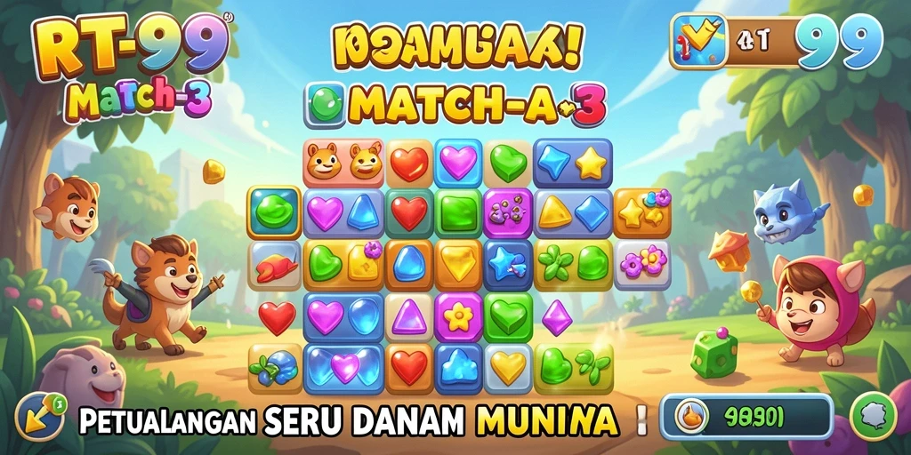 Screenshot gameplay RT99 menampilkan aksi seru permainan Match-3.
