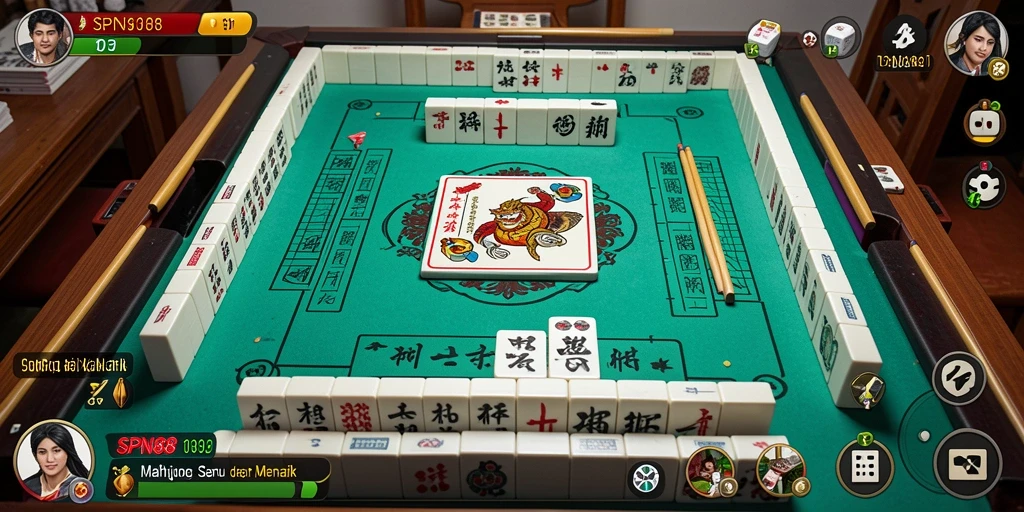 Tampilan gameplay menarik dari SPN88 dengan ubin Mahjong yang berwarna-warni.