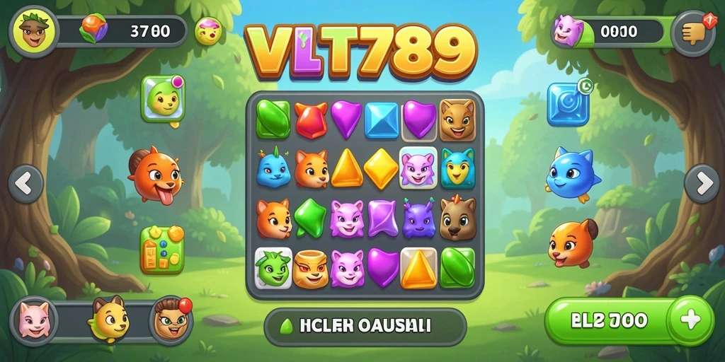 Tampilan gameplay VT789 menunjukkan aksi mencocokkan permen yang seru.