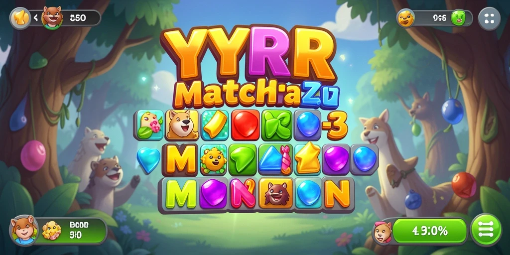 Screenshot gameplay YYRR menampilkan momen-momen seru dalam permainan Match-3.